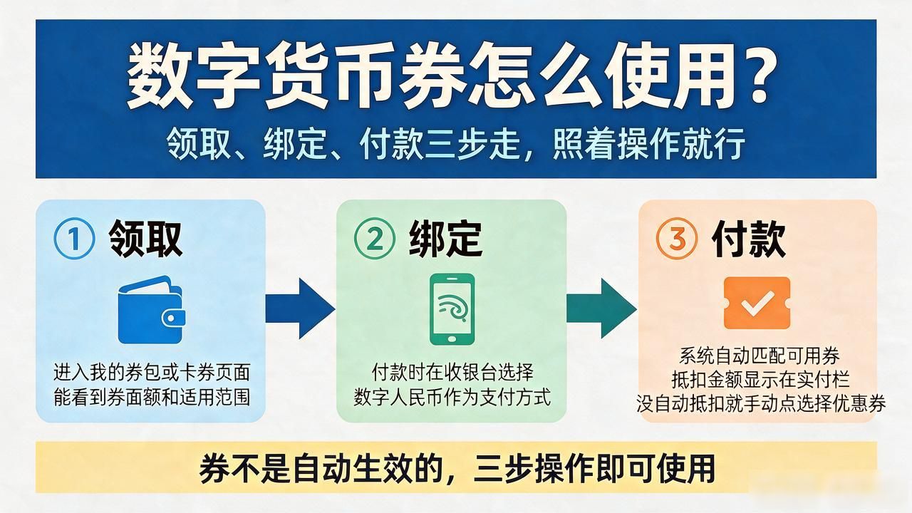 数字货币券怎么使用？领取、绑定、付款三步走，照着操作就行