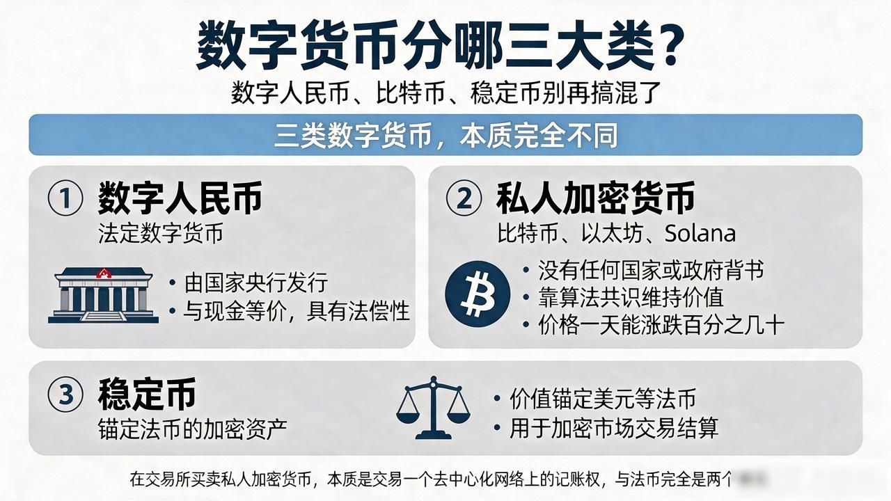 数字货币分哪三大类？数字人民币比特币稳定币别再搞混了