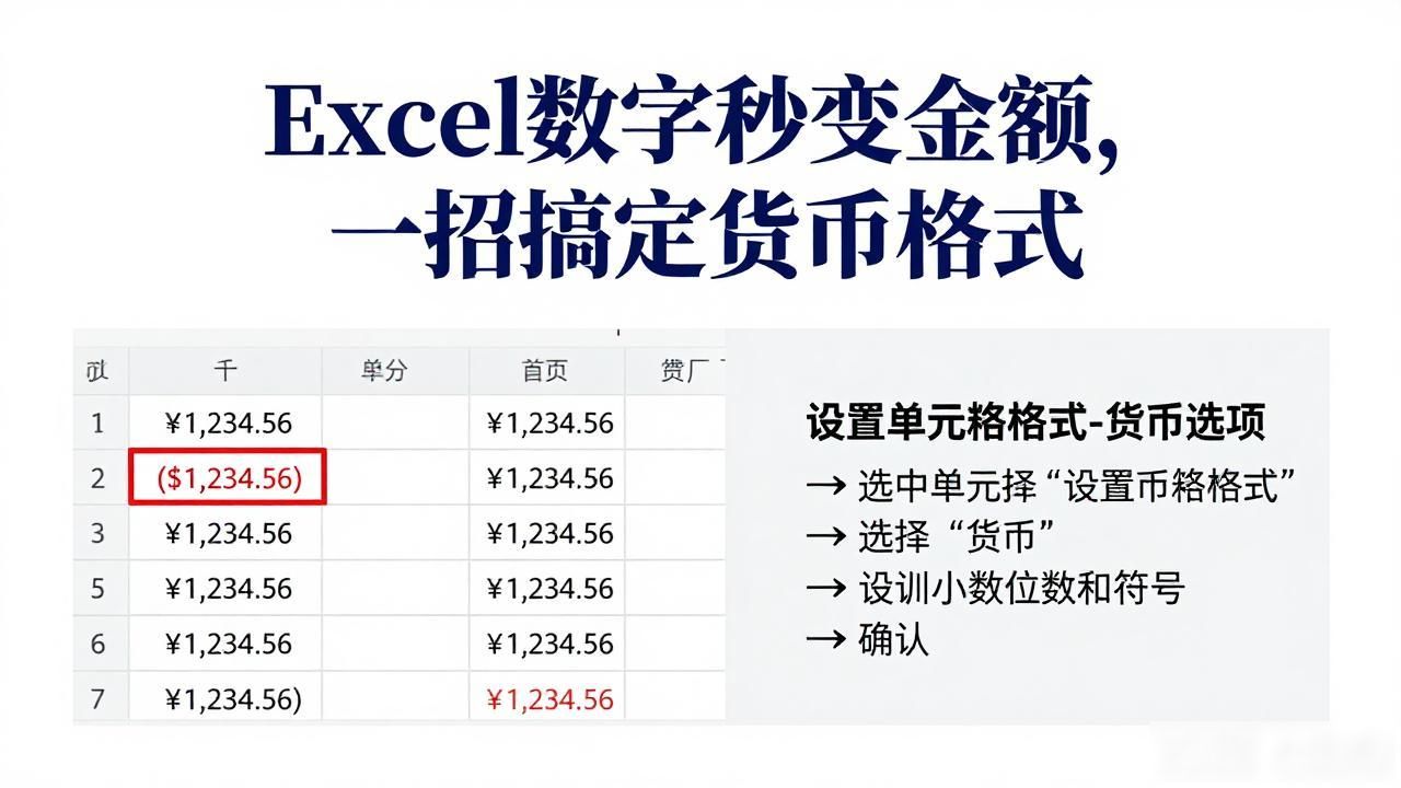 Excel数字秒变金额，一招搞定货币格式